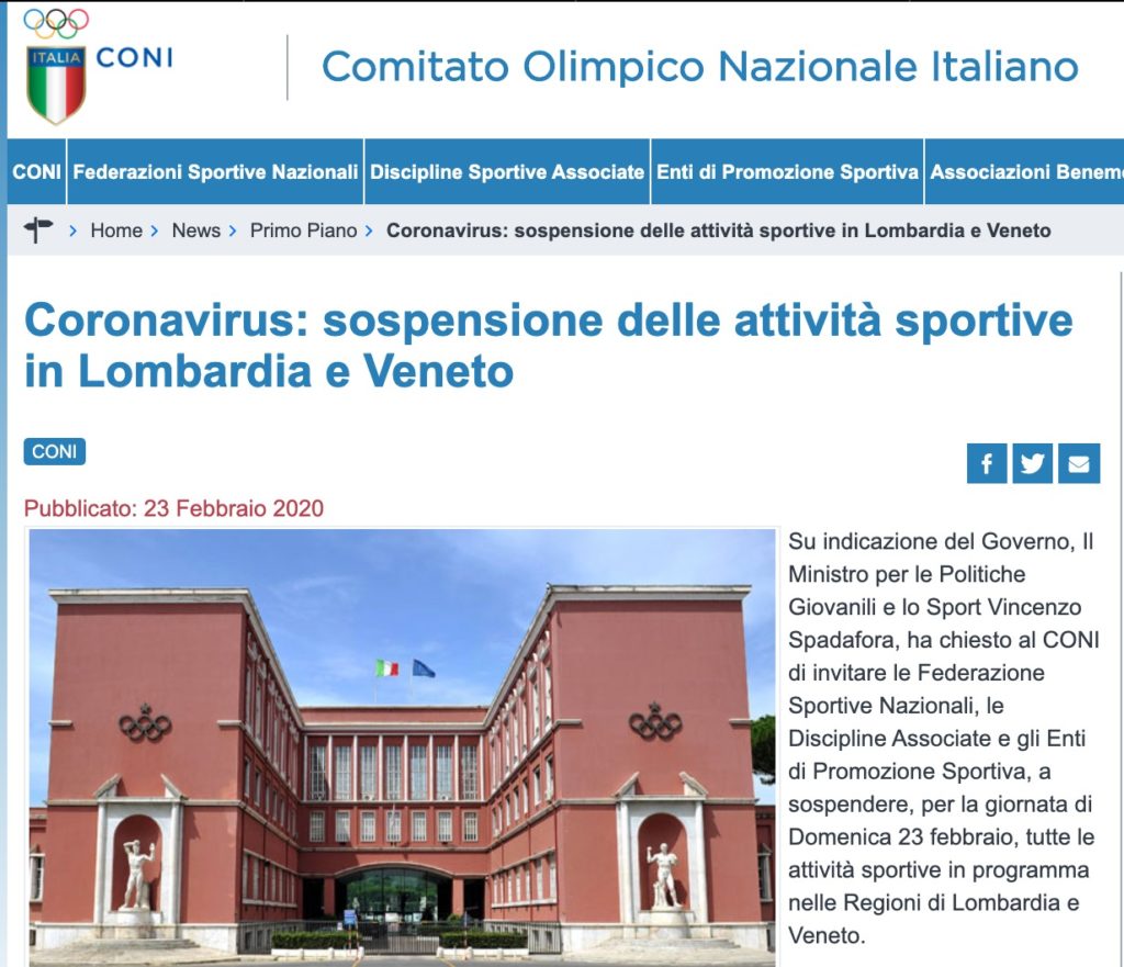 immagine del sito del CONI