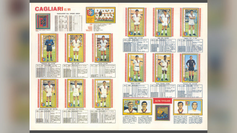 La formazione del Cagliari scudettato nell'album delle figurine Calciatori Panini 1969-70