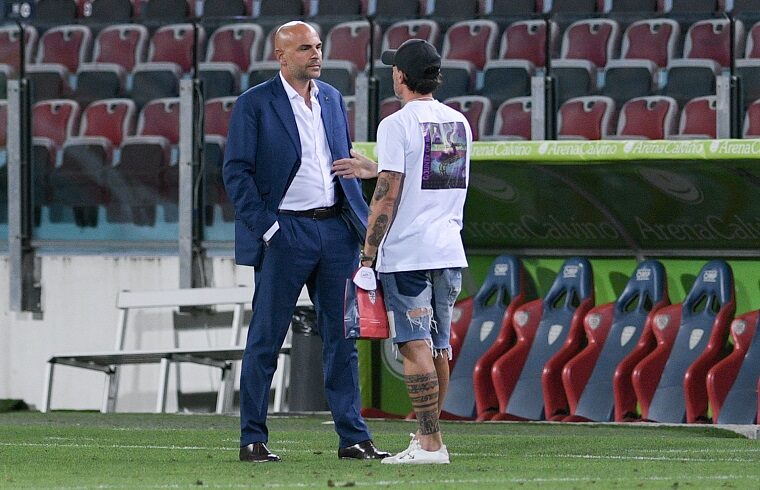 Tommaso Giulini a colloquio con Luca Cigarini dopo Cagliari.Sassuolo