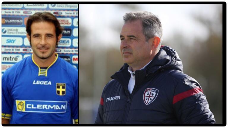 Martino Melis ai tempi del Verona e in panchina con il settore giovanile del Cagliari