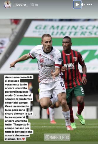 La storia Instagram con dedica di Joao Pedro a Marko Rog