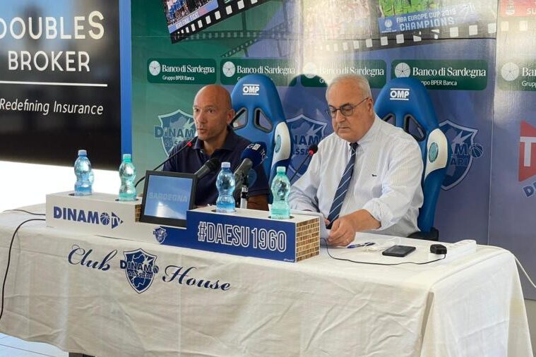 Il patron della Dinamo Sassari Stefano Sardara insieme a Giuseppe Cuccurese, direttore generale del Banco di Sardegna