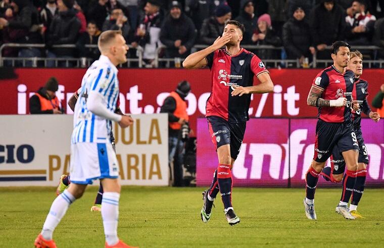 Giorgio Altare esulta dopo il gol in Cagliari-Spal | Foto Luigi Canu