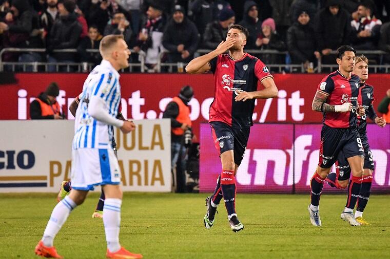 Giorgio Altare esulta dopo il gol in Cagliari-Spal | Foto Luigi Canu