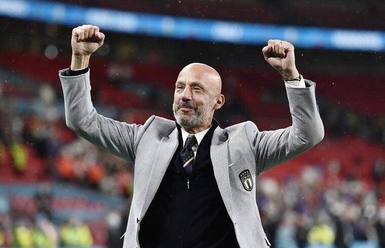 Gianluca Vialli festeggia la vittoria a Euro 2020 dell'Italia