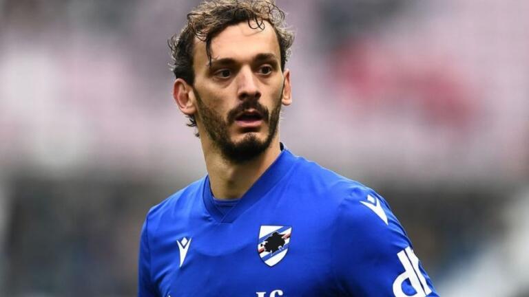 Manolo Gabbiadini con la maglia della Sampdoria