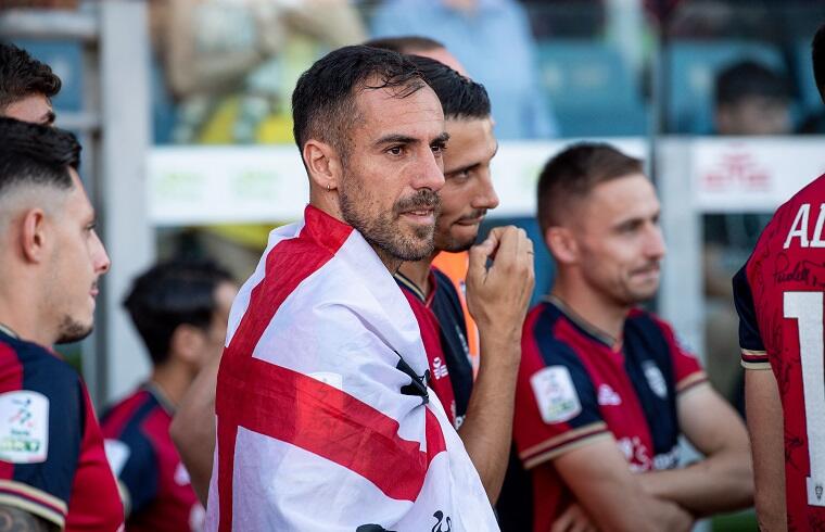 Marco Mancosu durante la festa promozione della Unipol Domus | Foto Luigi Canu