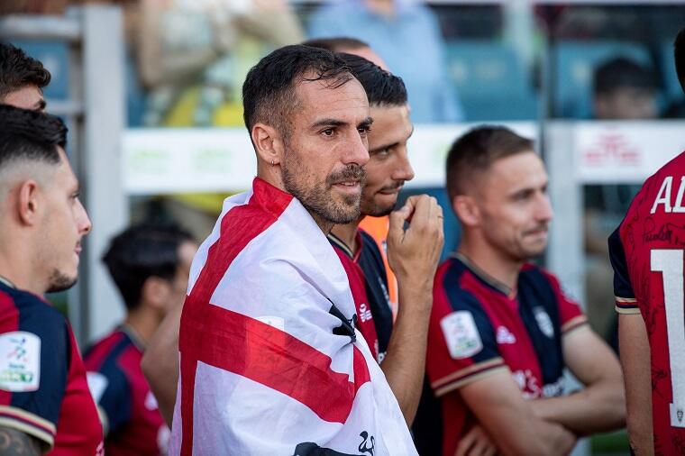 Marco Mancosu durante la festa promozione della Unipol Domus | Foto Luigi Canu