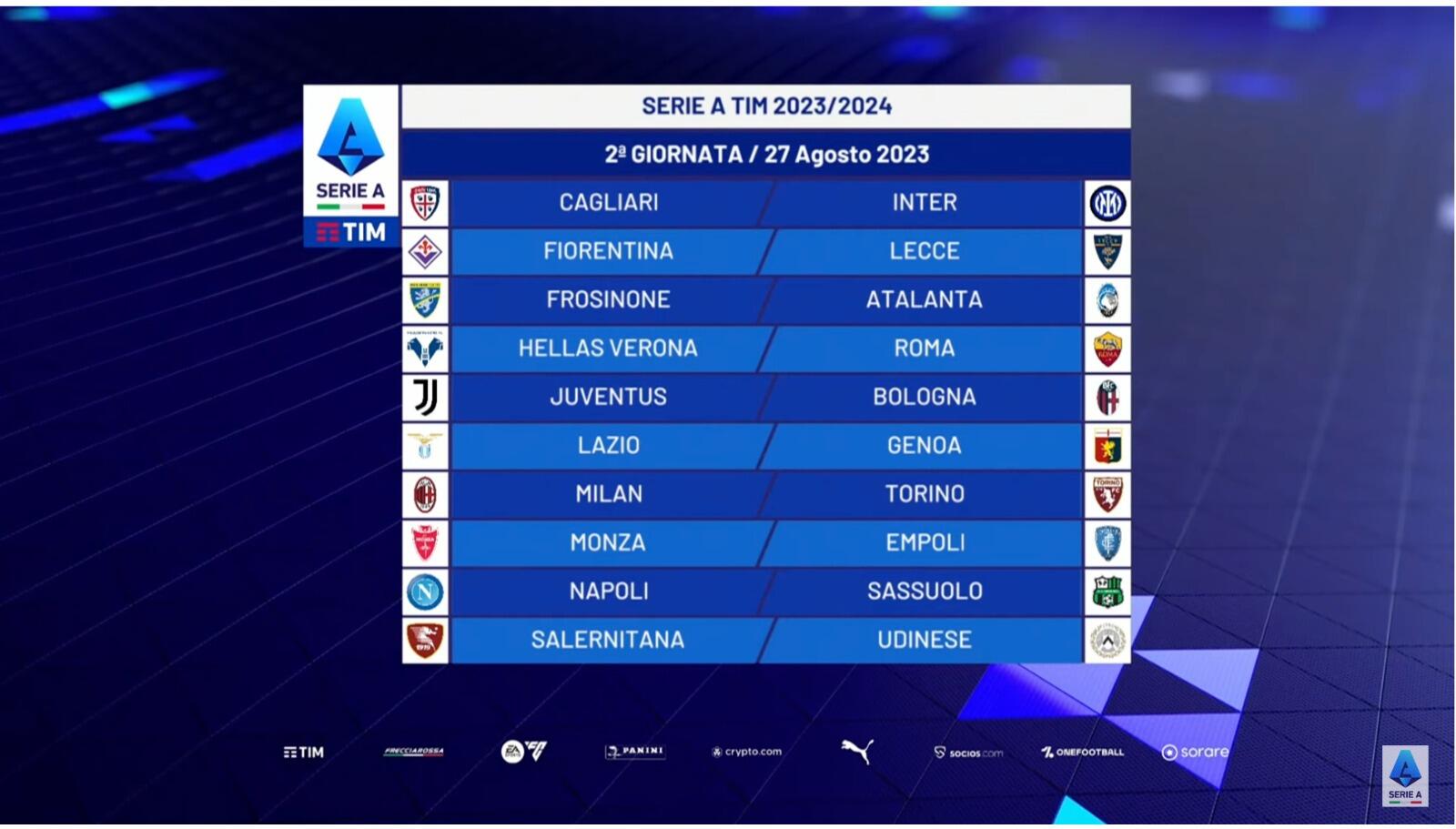 La seconda giornata con lo scontro in Sardegna tra Cagliari e Inter