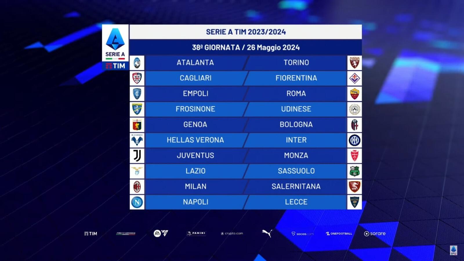 La grafica dell'ultimo turno di Serie A, Cagliari in casa contro la Fiorentina 