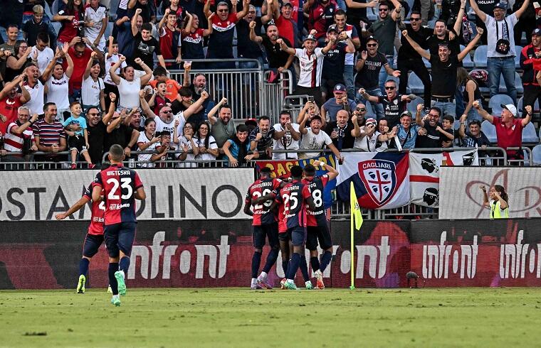 L'esultanza al gol di Luvumbo in Cagliari-Milan | Foto Luigi Canu