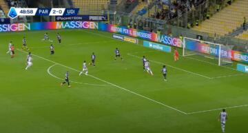 Il cross da cui nasce il 2-1 di Lucca in Parma-Udinese