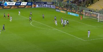 Il cross da cui nasce il 2-2 di Thauvin in Parma-Udinese