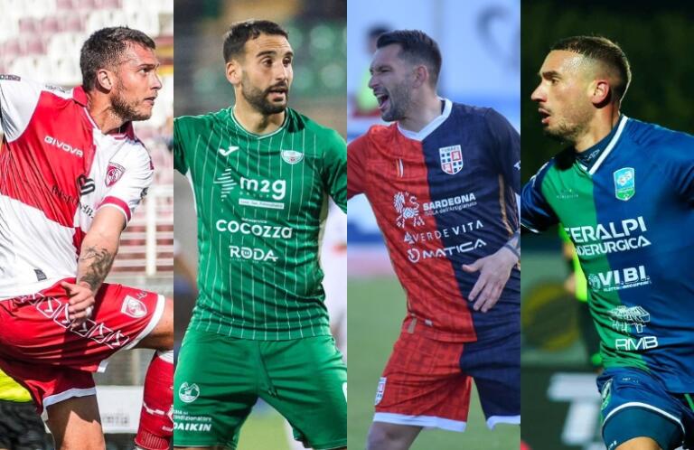 Parigi (Rimini), Grandolfo (Monopoli), Scotto (Torres), Di Molfetta (Feralpisalò) | Foto Rimini/Monopoli/Torres-Alessandro Sanna/Feralpisalò