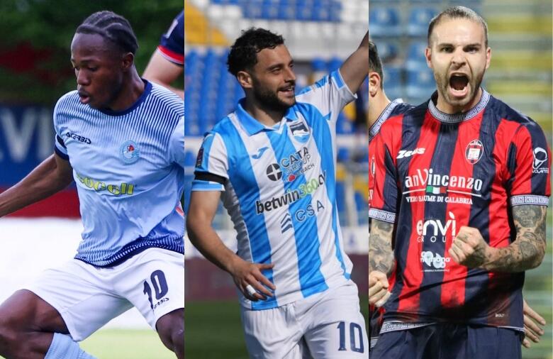 Zoma (AlbinoLeffe), Merola (Pescara), Tumminello (Crotone) | Foto Facebook Albinoleffe/Lega Pro